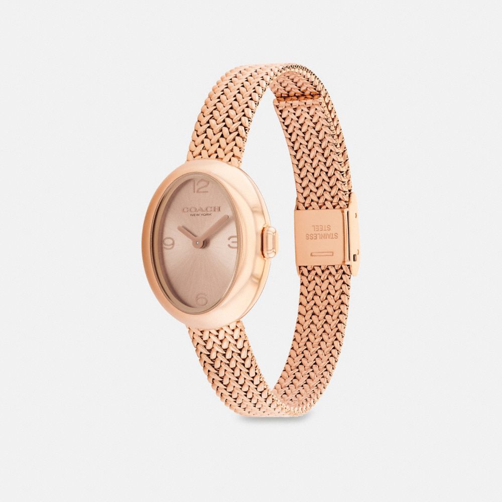 COACH®,Sammy Watch, 22 Mm,Analog,Mineral,Crystal,Textured,Mesh,Logo,Word Embellishment,Embellished,Water Resistant,Waterpr...,,Angle View