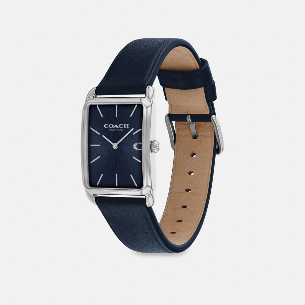 COACH®,Elliot Watch, 32 Mm X 26 Mm,Analog,Mineral,Leather,Word Embellishment,Logo,Water Resistant,Stainless Steel,Casual,Navy,Angle View