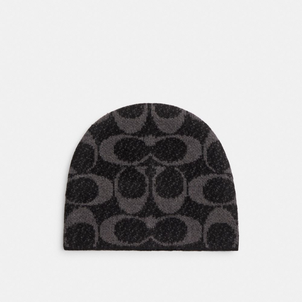 COACH®,Maxi Signature Knit Beanie,Gray,Front View
