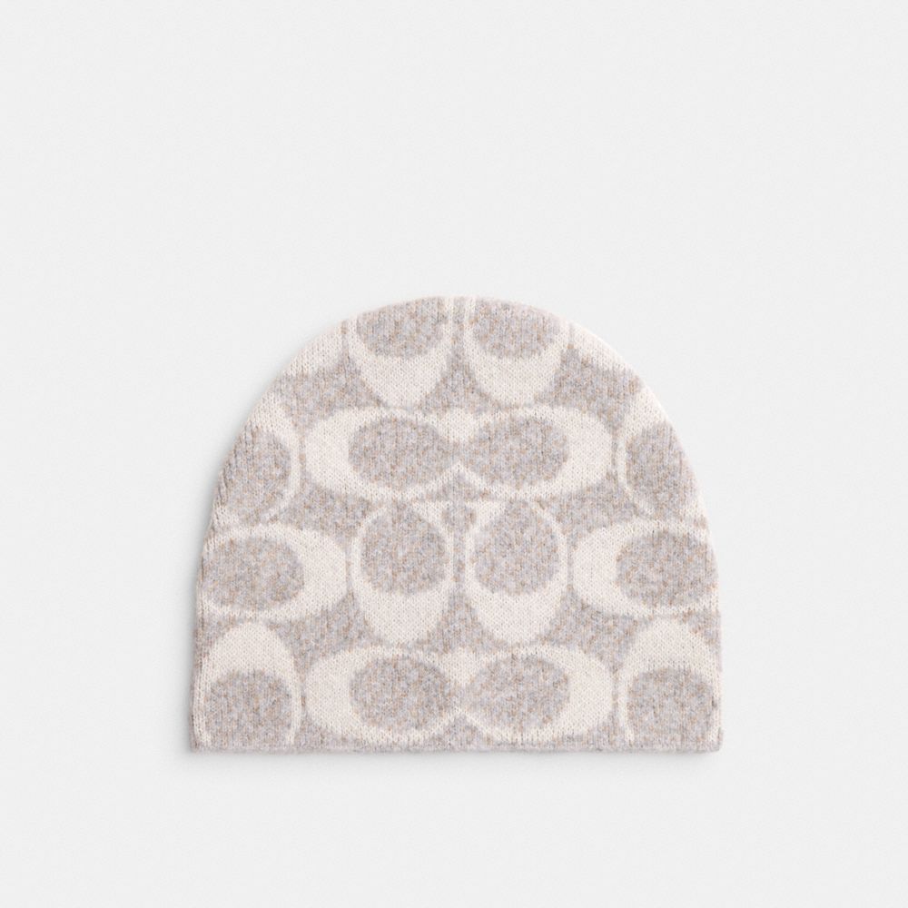 COACH®,Maxi Signature Knit Beanie,Cream,Front View