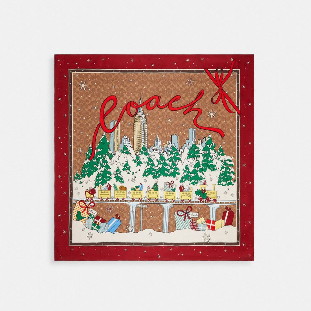 COACH®,Signature Central Park Print Silk Square Scarf,Multi Color,Front View