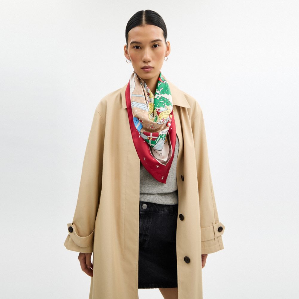 COACH®,Signature Central Park Print Silk Square Scarf,Multi Color,Detail View