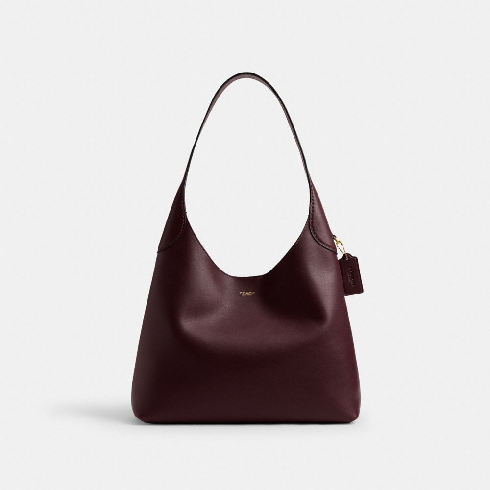 COACH®,Brooklyn Shoulder Bag 34,Leather,Hobo,Brass,Casual,Maroon,Front View