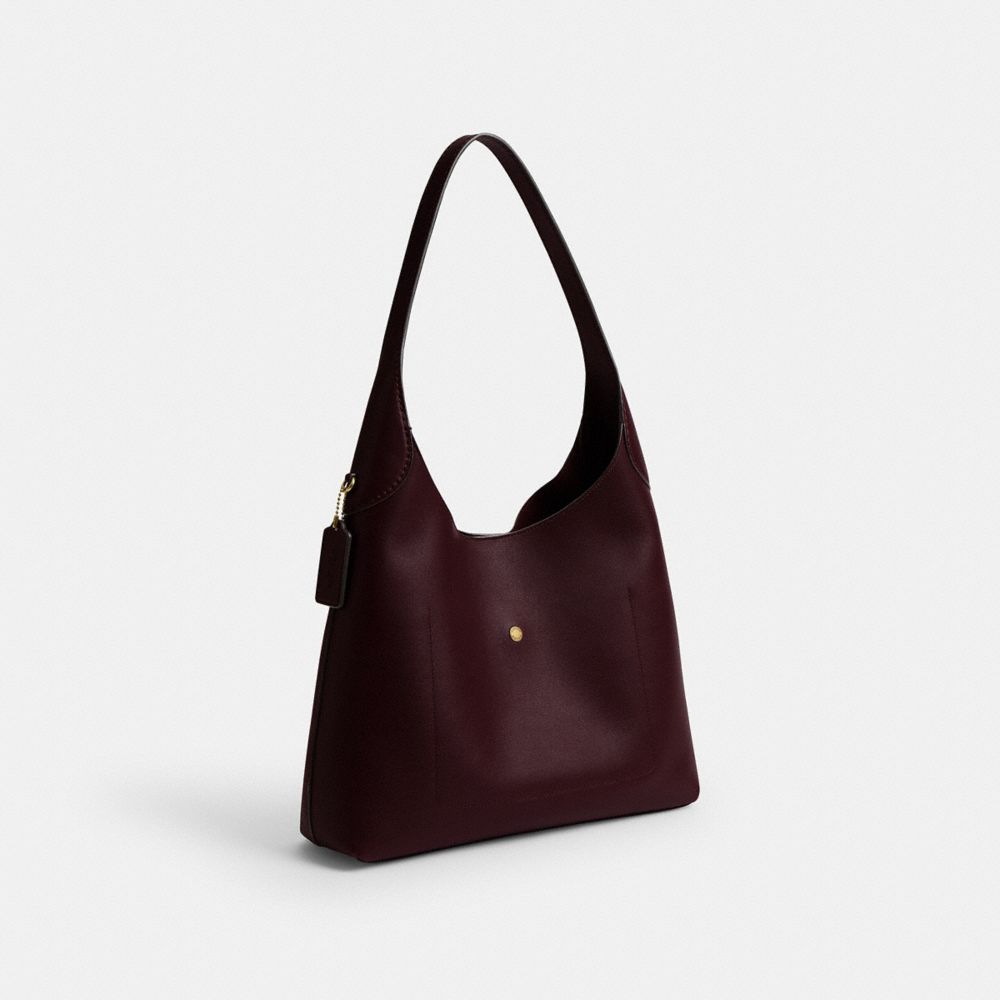 COACH®,Brooklyn Shoulder Bag 34,Leather,Hobo,Brass,Casual,Maroon,Angle View