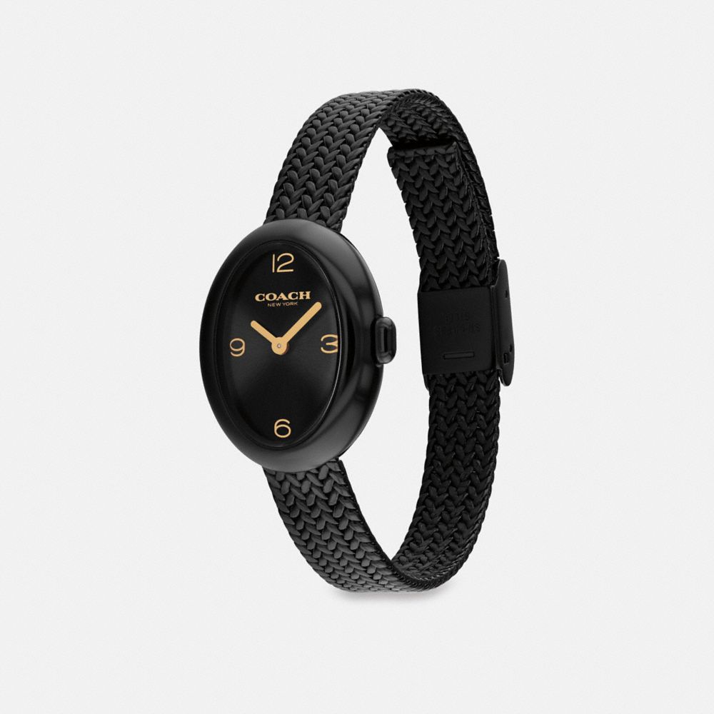 COACH®,Sammy Watch, 22 Mm,Analog,Crystal,Mineral,Logo,Word Embellishment,Textured,Mesh,Embellished,Pattern,Water Resistant...,,Angle View