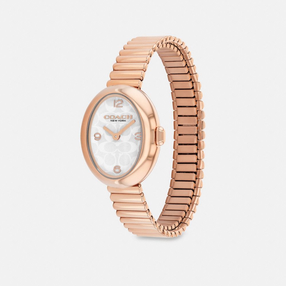 COACH®,Sammy Watch, 22 Mm,Analog,Crystal,Mineral,Word Embellishment,Water Resistant,Stretchable,Stainless Steel,Work,,Angle View