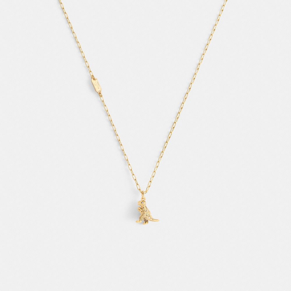 COACH®,Brushed Rexy Pendant Necklace,Clear,Alternate View