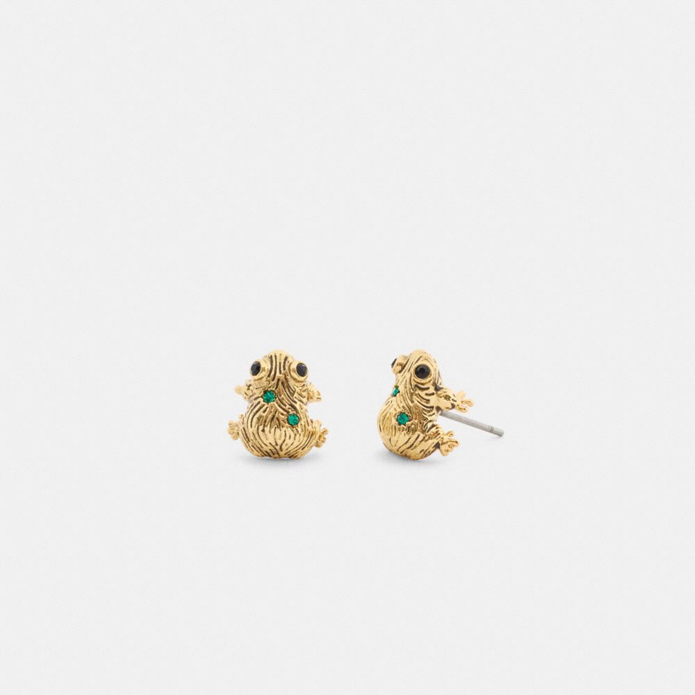 COACH®,Brushed Frog Stud Earrings,Multi Color,Front View