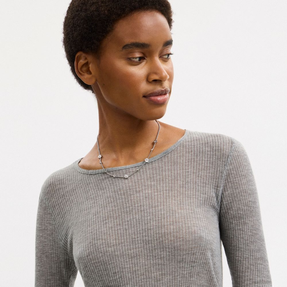 COACH®,Tea Rose Station Necklace,Clear,Detail View