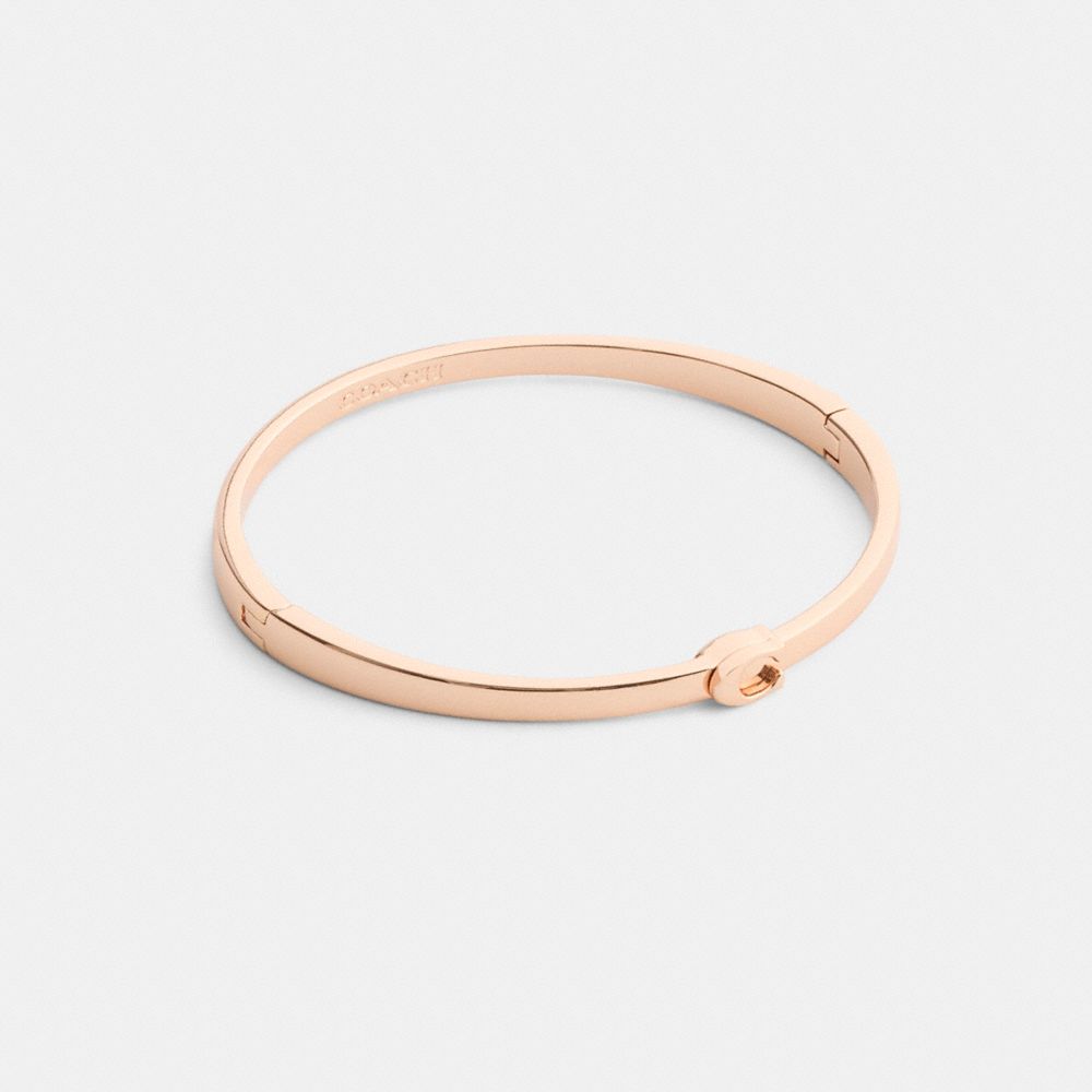 COACH®,Thin Signature Hinged Bangle,Cubic Zirconia,Logo,Lettering Word,Initials Embellishment,Rose Gold Plated,Brass,Work,...,,Front View