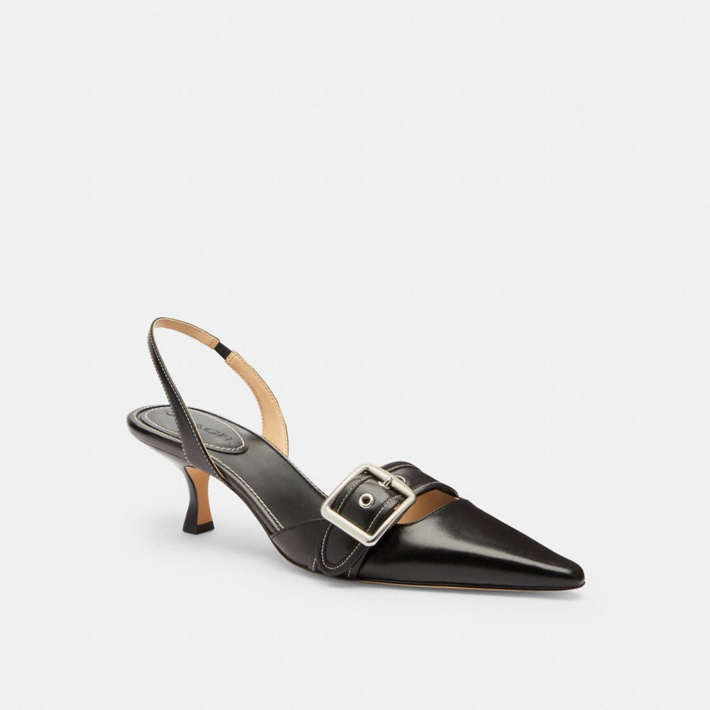 COACH®,Margot Slingback,Leather,Pumps,Elastic Gore,Cocktail,Black,Front View