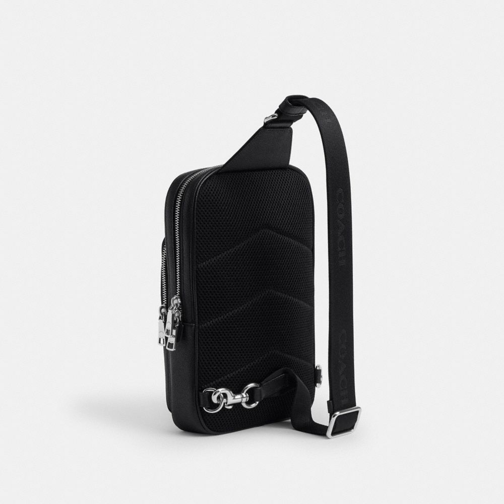 COACH®,Felix Sling Bag In Signature Canvas,Canvas,Fabric,Leather,Mesh,Slingback,Logo,Pattern,Adjustable,Compact,Lined,Brea...,Black,Angle View