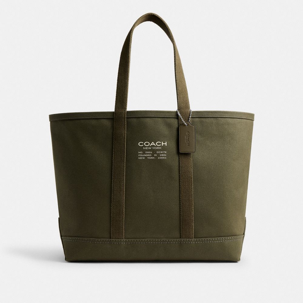 COACH®,Utility Tote,Leather,Cotton,Canvas,Tote,Sustainable,Casual,Olive,Front View