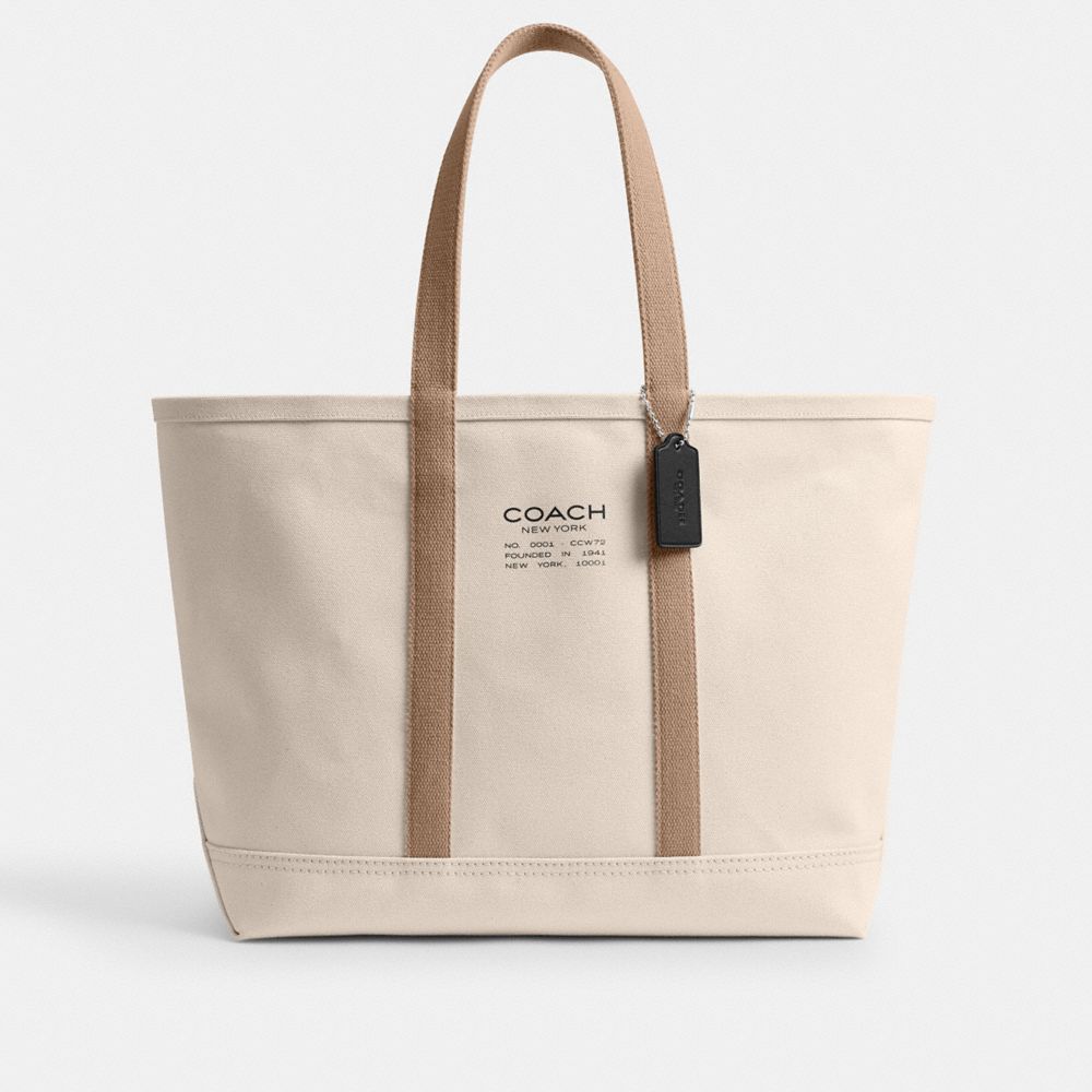 COACH®,Utility Tote,Leather,Cotton,Canvas,Tote,Sustainable,Casual,Cream,Front View