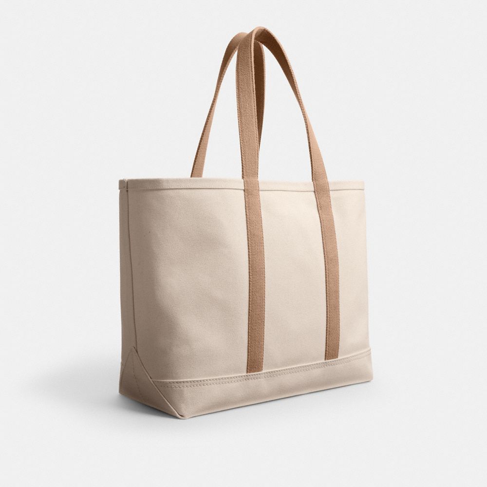 COACH®,Utility Tote,Leather,Cotton,Canvas,Tote,Sustainable,Casual,Cream,Angle View
