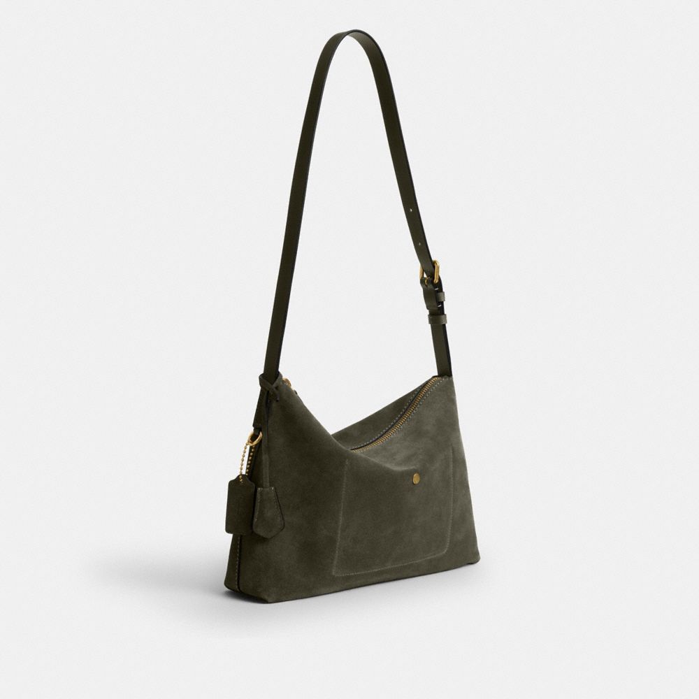 COACH®,Mott Messenger Bag 33,Suede,Leather,Crossbody,Adjustable,Casual,Black,Angle View