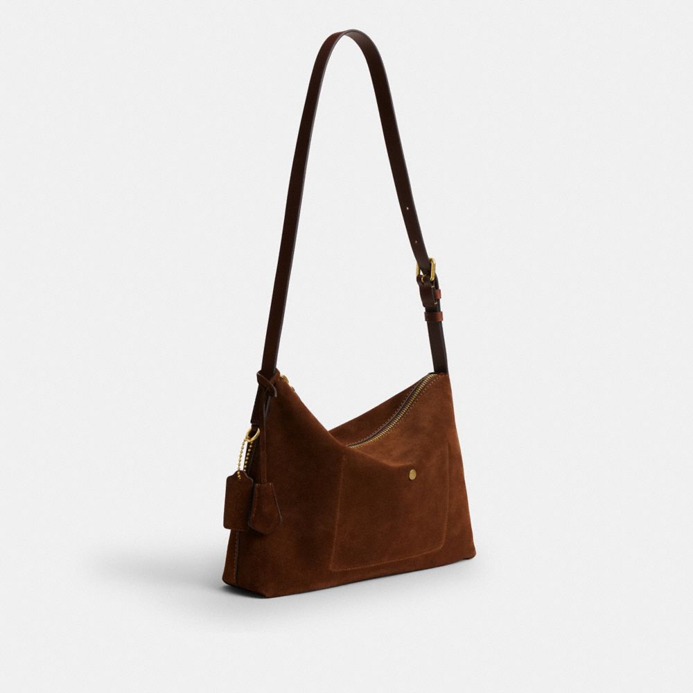 COACH®,Mott Messenger Bag 33,Suede,Leather,Crossbody,Adjustable,Casual,Brown,Angle View