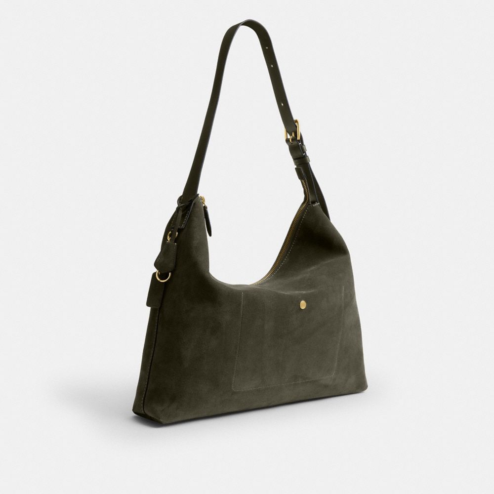COACH®,Mott Messenger Bag,Suede,Leather,Crossbody,Lined,Casual,Black,Angle View