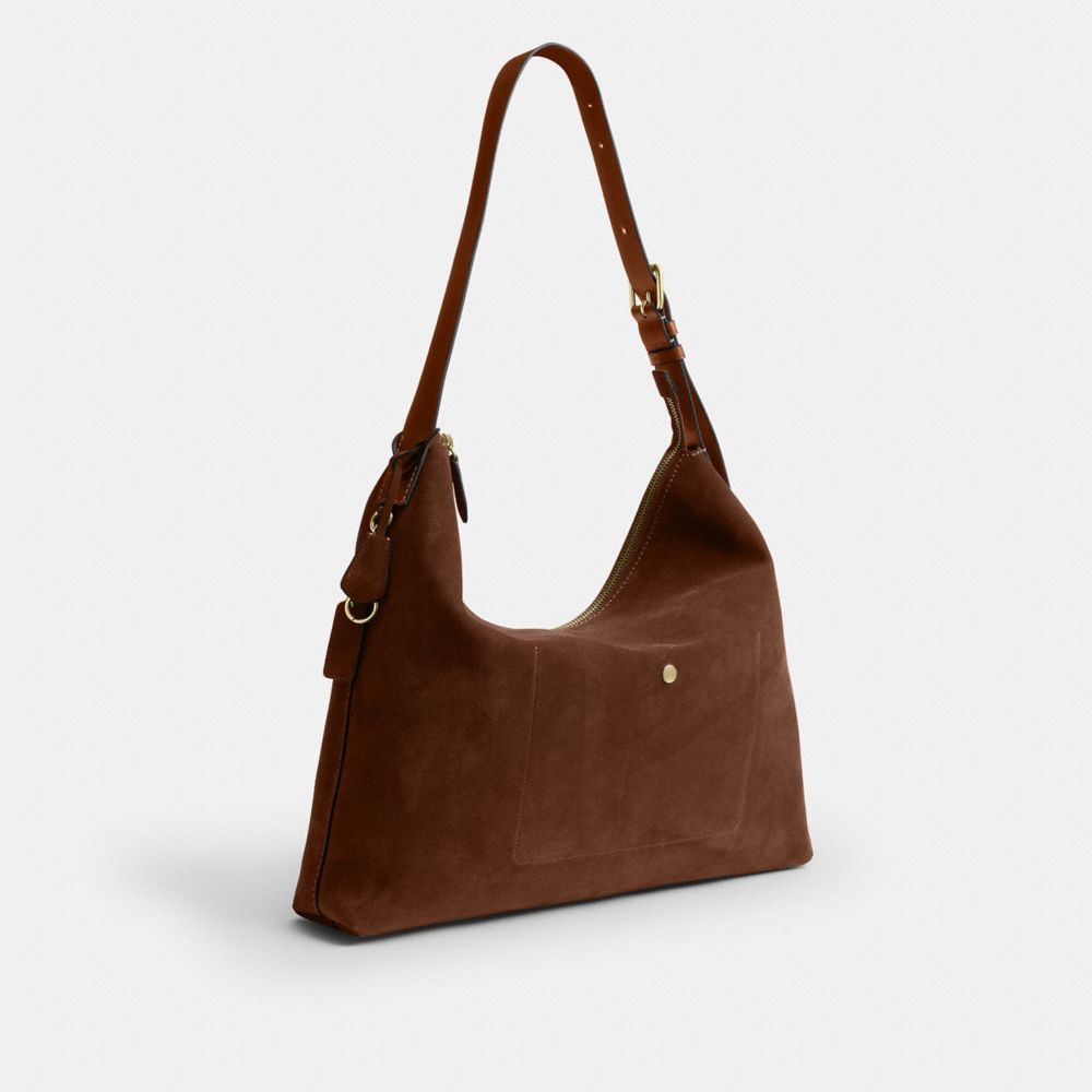 COACH®,Mott Messenger Bag,Suede,Leather,Crossbody,Lined,Casual,Brown,Angle View
