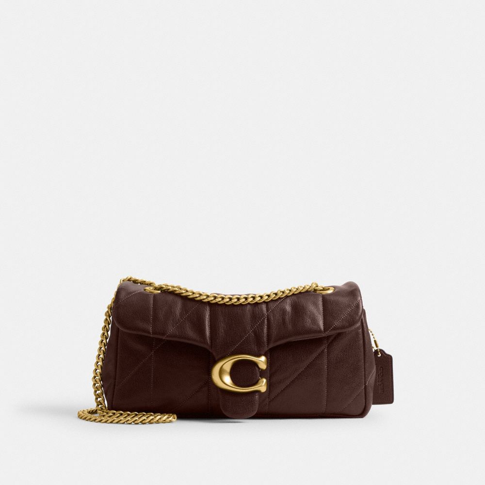 COACH®,Tabby Shoulder Bag 26 With Quilting,Leather,Shoulder Bag,Metal,Logo,Compact,Shoulder Guard,Brass,Day Party,Brown,Front View