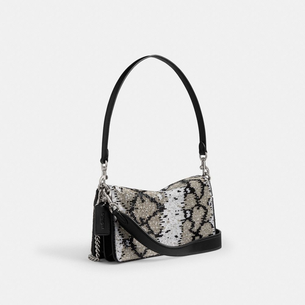 COACH®,Tabby Shoulder Bag 26 With Beaded Snake,Lining Leather,Lining Satin,Satin,Leather,Shoulder Bag,Beaded,Crystal,Logo,...,Multi Color,Angle View