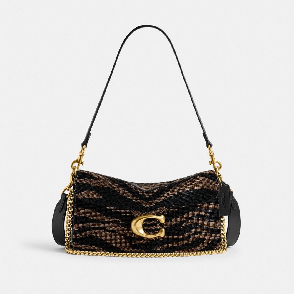 COACH®,Tabby Shoulder Bag 26 With Beaded Tiger,Satin,Leather,Shoulder Bag,Beaded,Crystal,Bead Embellishment,Embellished,Lo...,Black,Front View