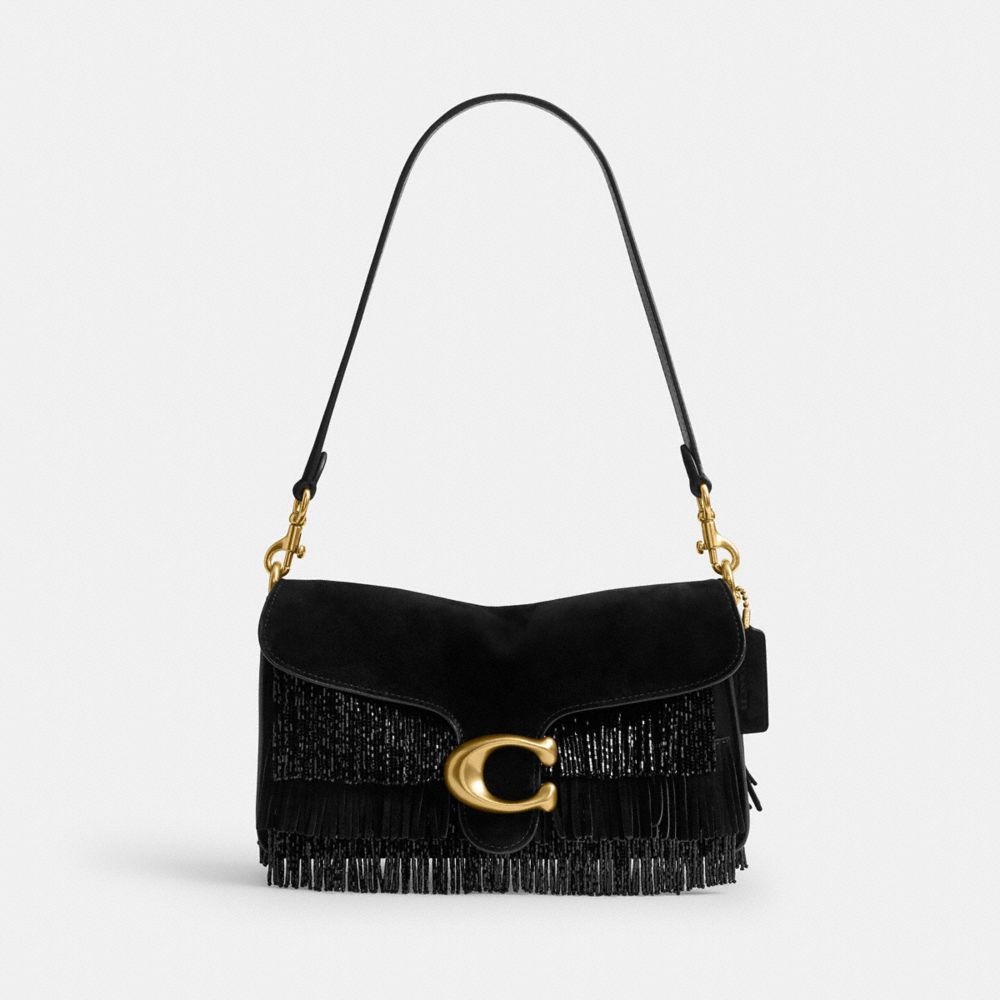 COACH®,Tabby Shoulder Bag 26 With Crystal Beaded Fringe,Leather,Lining Leather,Suede,Shoulder Bag,Crystal,Beaded,Embellish...,Black,Front View