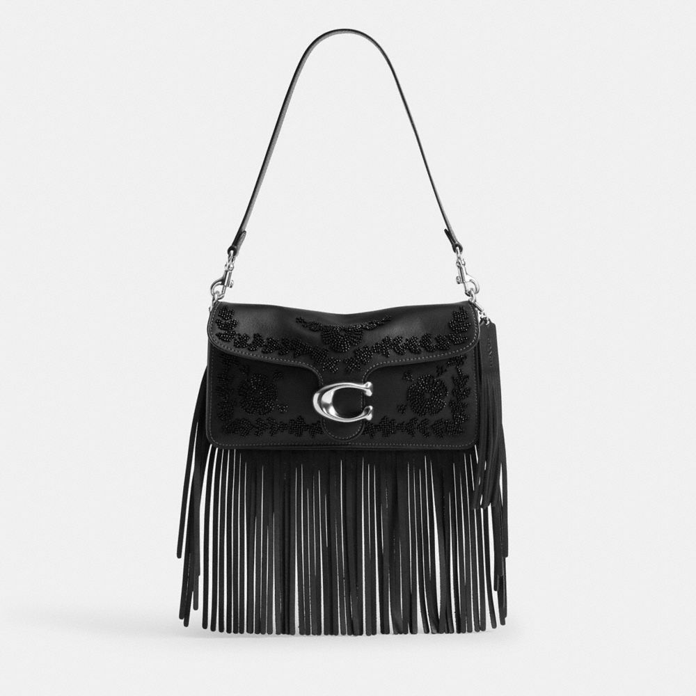 COACH®,Tabby Shoulder Bag 26 With Beading And Fringe,Leather,Shoulder Bag,Beaded,Fringe,Embellished,Logo,Bead Embellishmen...,Multi Color,Front View