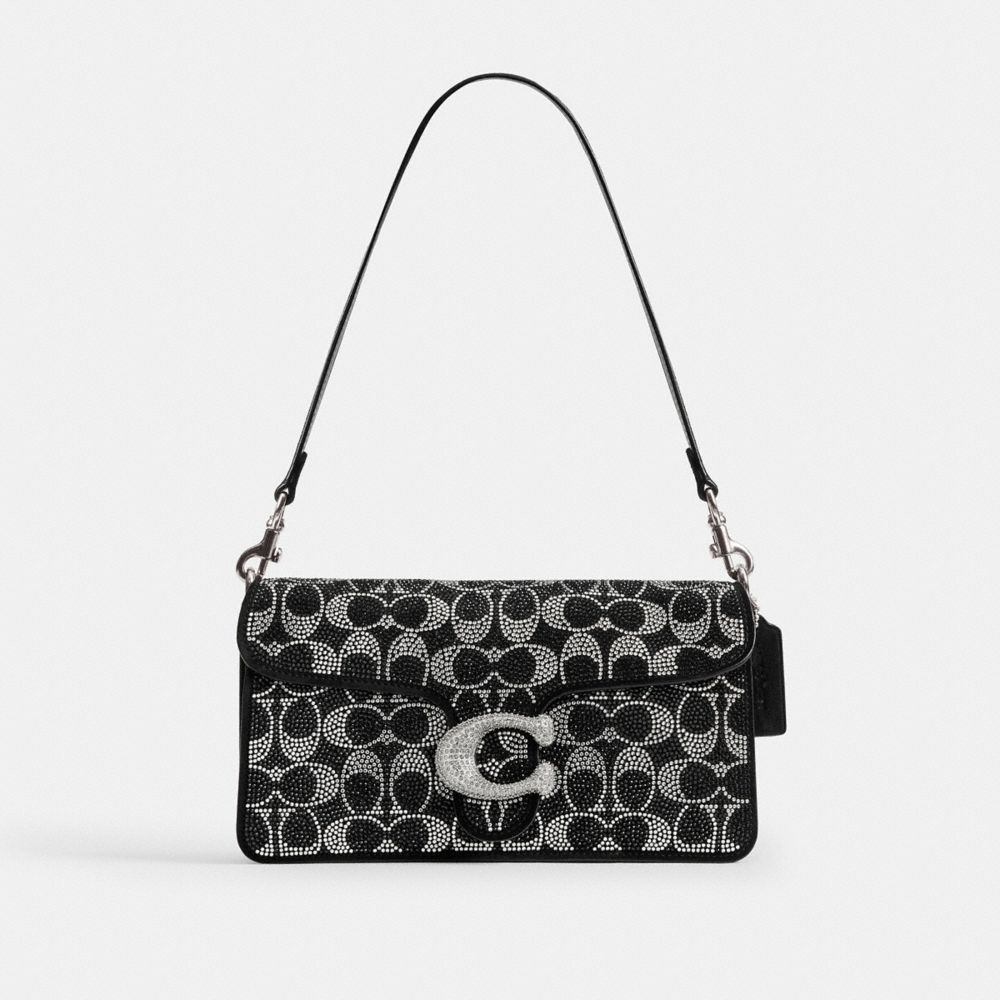 COACH®,Tabby Shoulder Bag 26 With Signature Beading,Suede,Shoulder Bag,Beaded,Crystal,Rhinestones,Embellished,Logo,Metal,C...,Multi Color,Front View