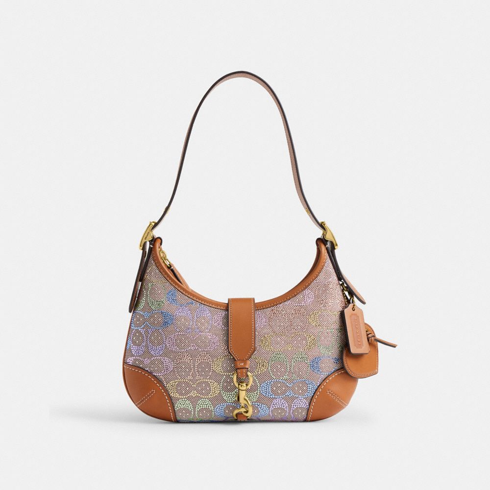 COACH®,Hamptons Hobo Bag In Crystal Signature Jacquard,,Front View