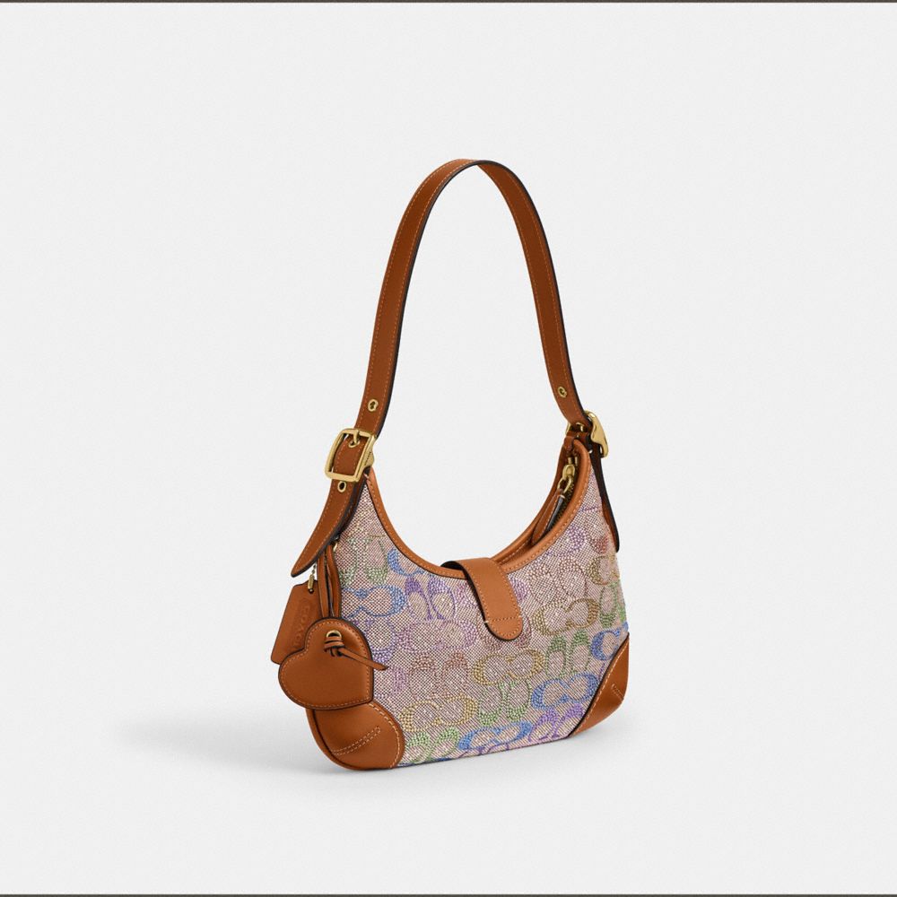 COACH®,Hamptons Hobo Bag In Crystal Signature Jacquard,,Angle View