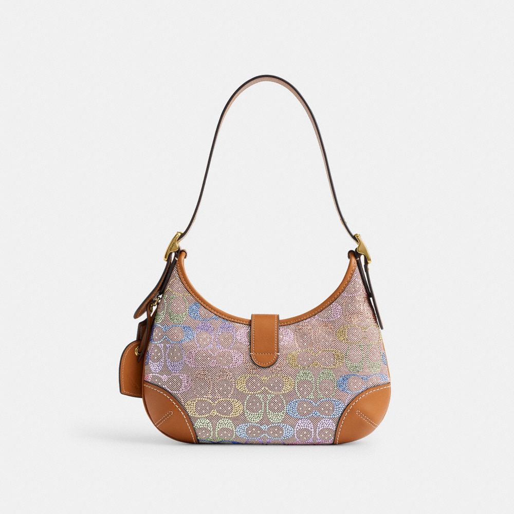 COACH®,Hamptons Hobo Bag In Crystal Signature Jacquard,,Back View