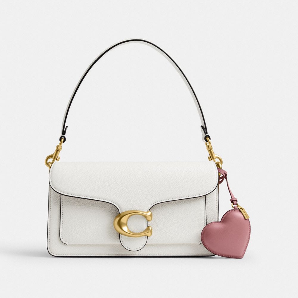 COACH®,Heart Puffy Bag Charm,Leather,Bag Charm,3D Embellishment,Compact,Padded,Brass,Blush,Angle View