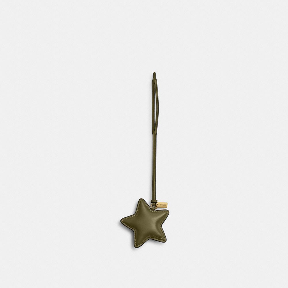 COACH®,Star Puffy Bag Charm,Bag Charm,3D Embellishment,Brass,Olive,Front View
