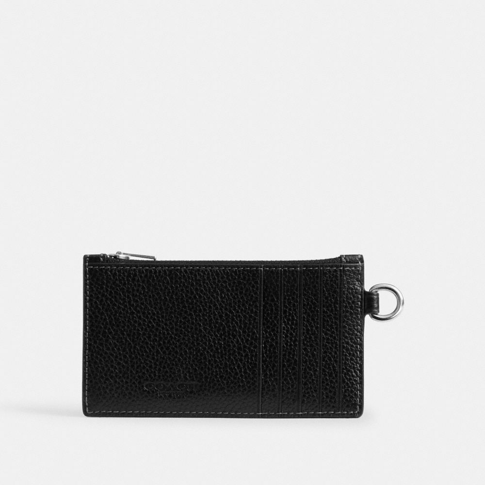 COACH®,Zip Card Case With Chain,Black,Back View