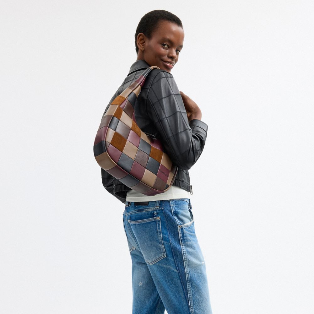 COACH®,Alter/Ego Crescent Shoulder Bag In Upcrafted Suede And Upcrafted Leather,Multi Color,Detail View