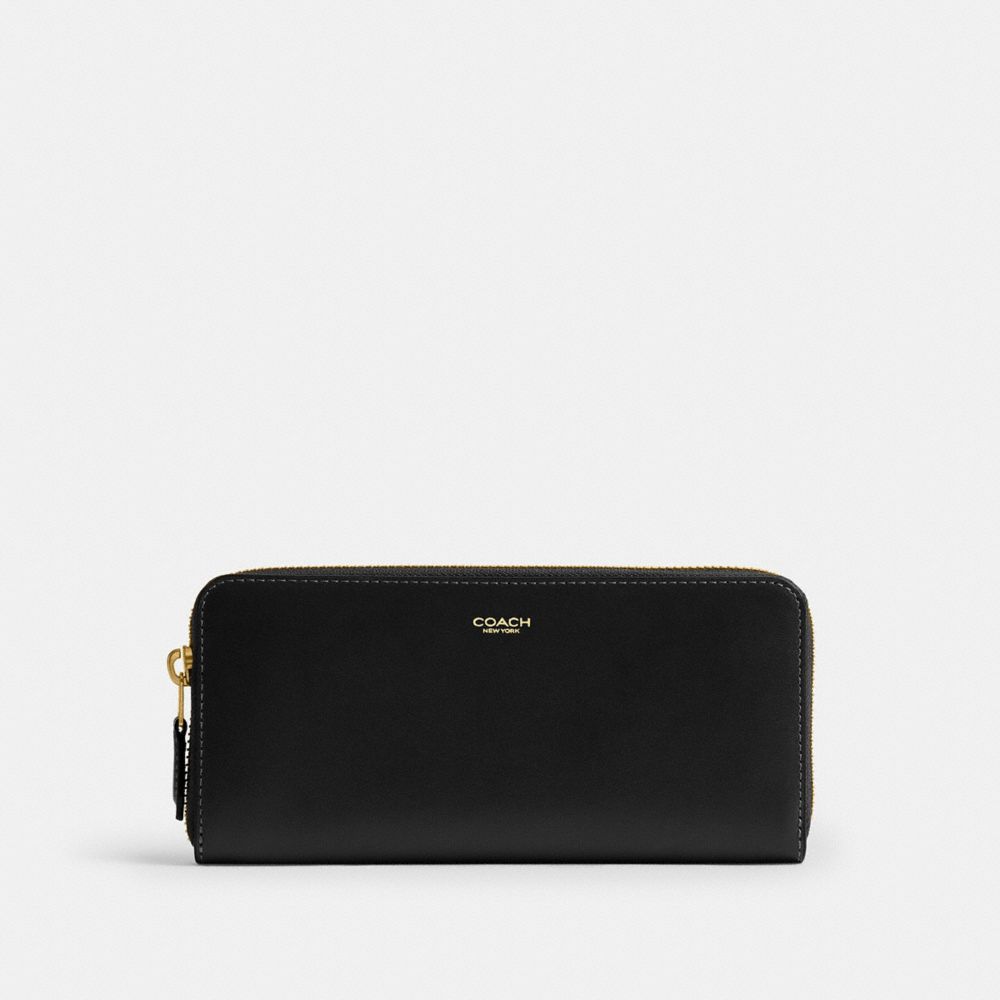 COACH®,New York Slim Accordion Zip Wallet,Leather,Calfskin Leather,Continental,Casual,Black,Front View