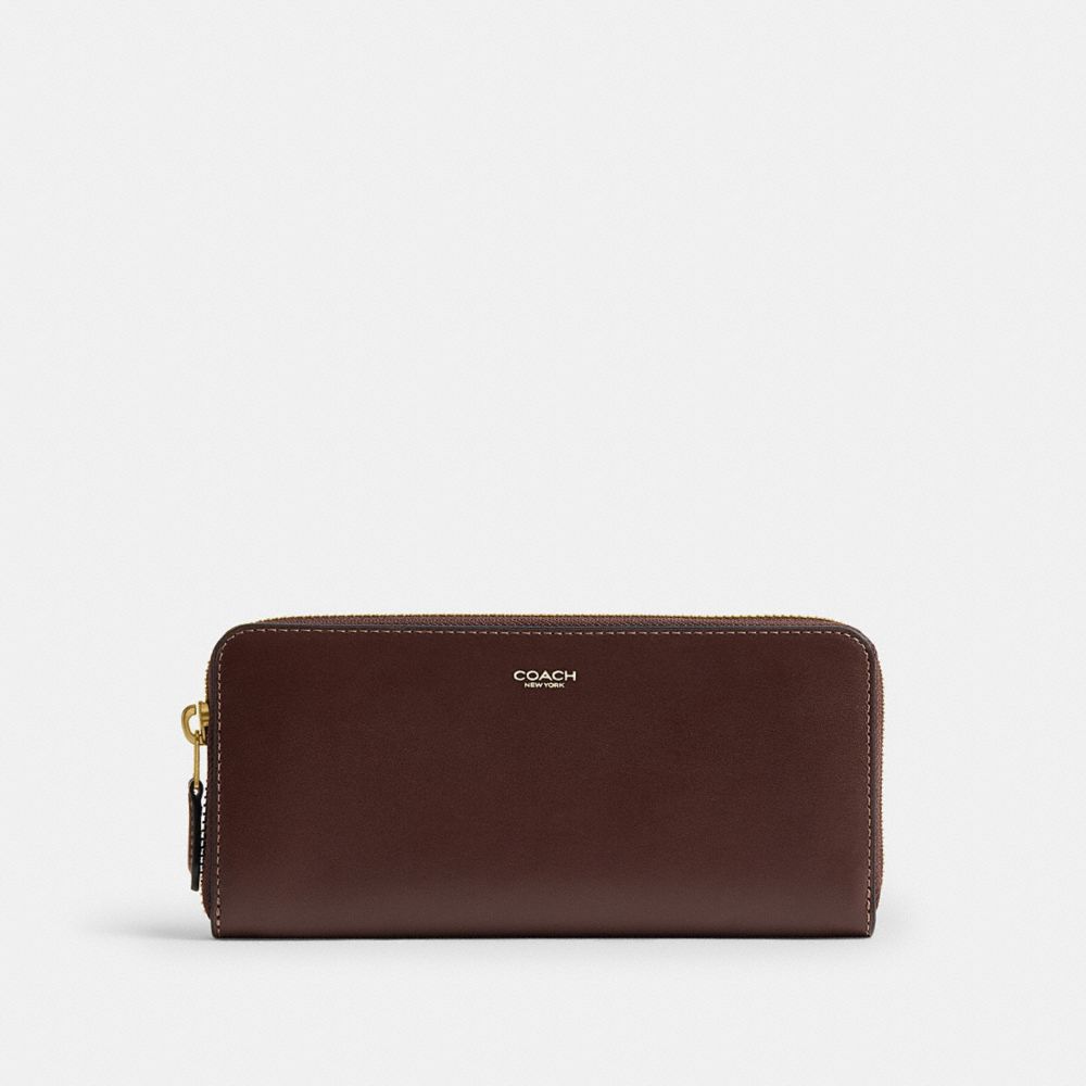COACH®,New York Slim Accordion Zip Wallet,Leather,Calfskin Leather,Continental,Casual,Brown,Front View