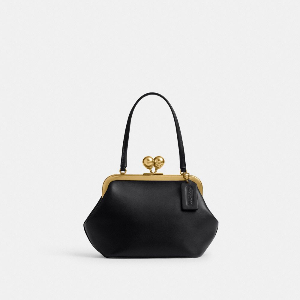 COACH®,Kisslock Frame Bag 16,Crossbody,Pendant,Brass,Day Party,Black,Front View