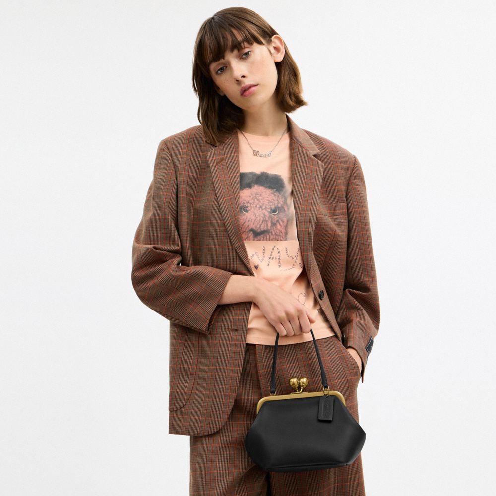 COACH®,Kisslock Frame Bag 16,Crossbody,Pendant,Brass,Day Party,Black,Detail View