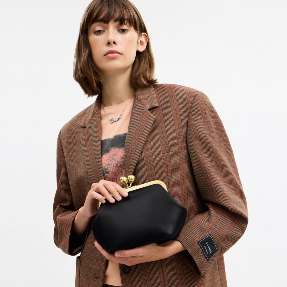 COACH®,Kisslock Frame Bag 16,Crossbody,Pendant,Brass,Day Party,Black,Detail View