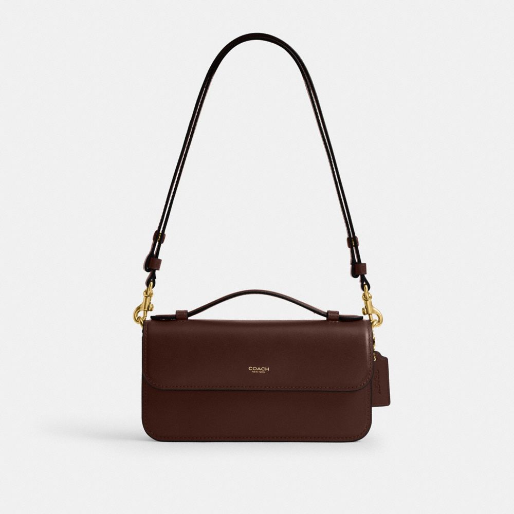 COACH®,Elora Top Handle Crossbody Bag,Calfskin Leather,Leather,Lining Leather,Shoulder Bag,Compact,Brass,Casual,Brown,Front View