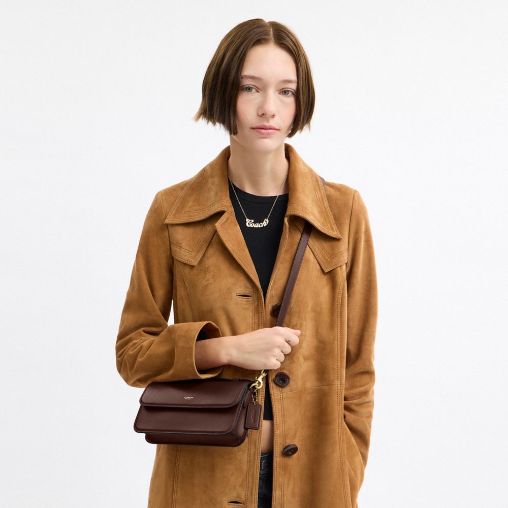 COACH®,Elora Top Handle Crossbody Bag,Calfskin Leather,Leather,Lining Leather,Shoulder Bag,Compact,Brass,Casual,Brown,Detail View