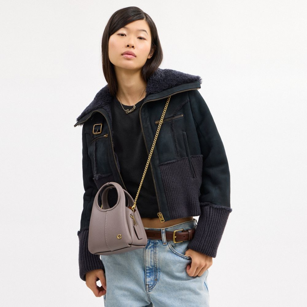 COACH®,Lana Shoulder Bag 19,Leather,Shoulder Bag,Logo,Metal,Compact,Brass,Casual,Blush,Detail View