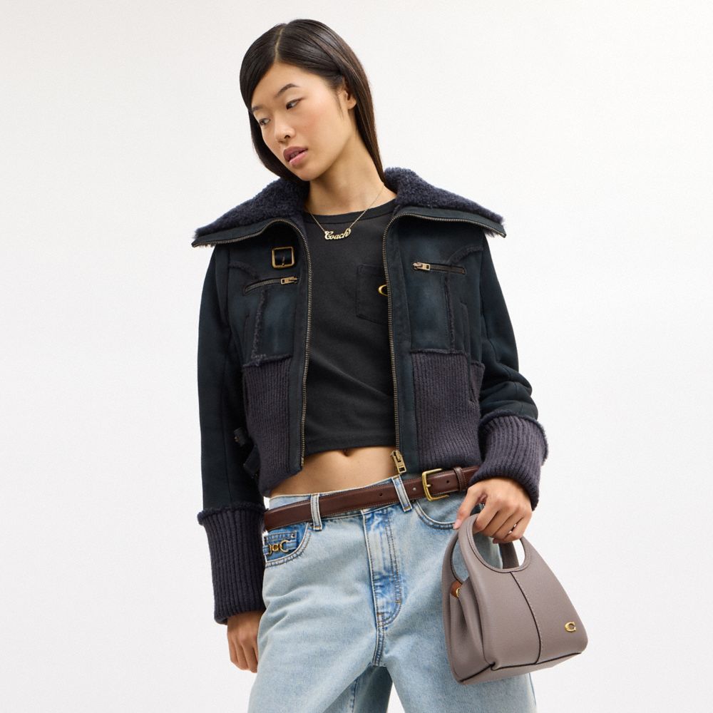 COACH®,Lana Shoulder Bag 19,Leather,Shoulder Bag,Logo,Metal,Compact,Brass,Casual,Blush,Detail View