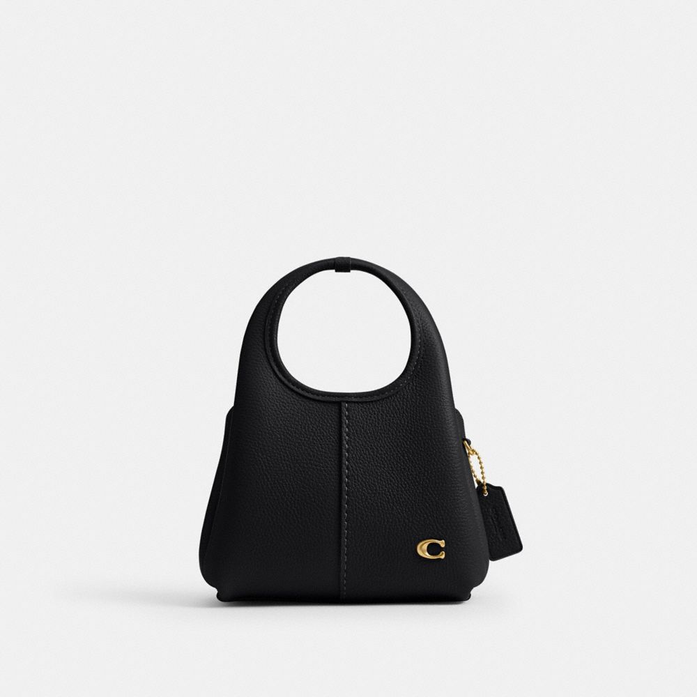 COACH®,Lana Shoulder Bag 19,Leather,Shoulder Bag,Logo,Metal,Compact,Brass,Casual,Black,Front View