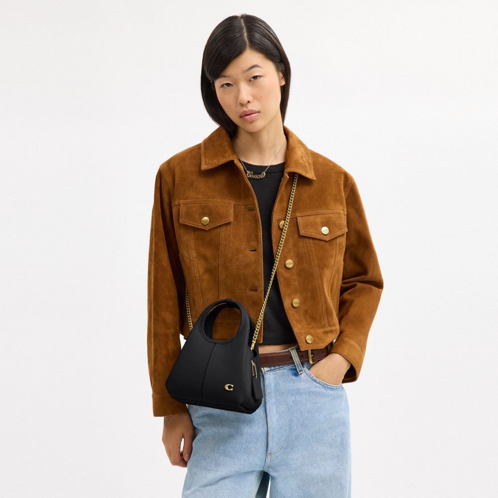 COACH®,Lana Shoulder Bag 19,Leather,Shoulder Bag,Logo,Metal,Compact,Brass,Casual,Black,Detail View