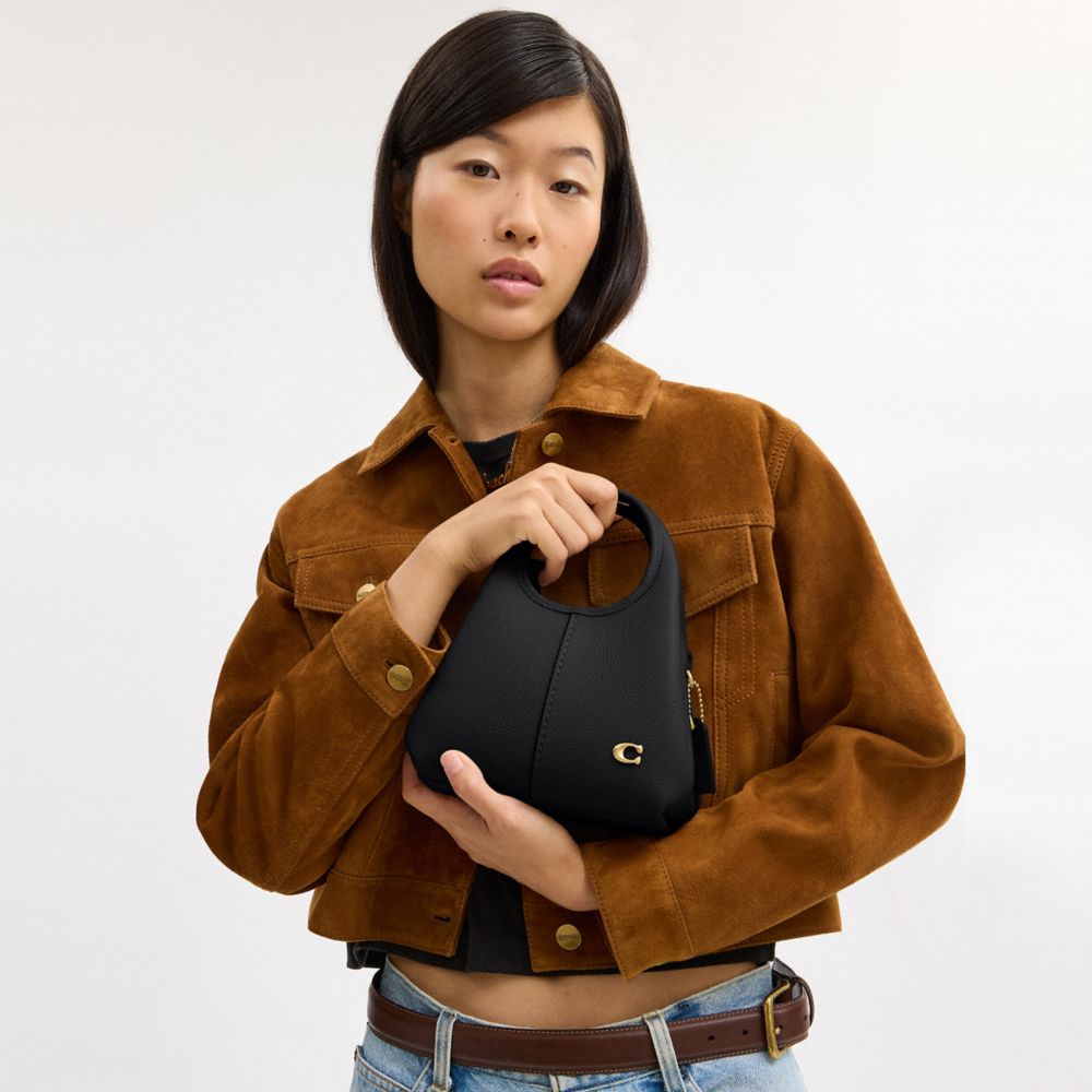 COACH®,Lana Shoulder Bag 19,Leather,Shoulder Bag,Logo,Metal,Compact,Brass,Casual,Black,Detail View