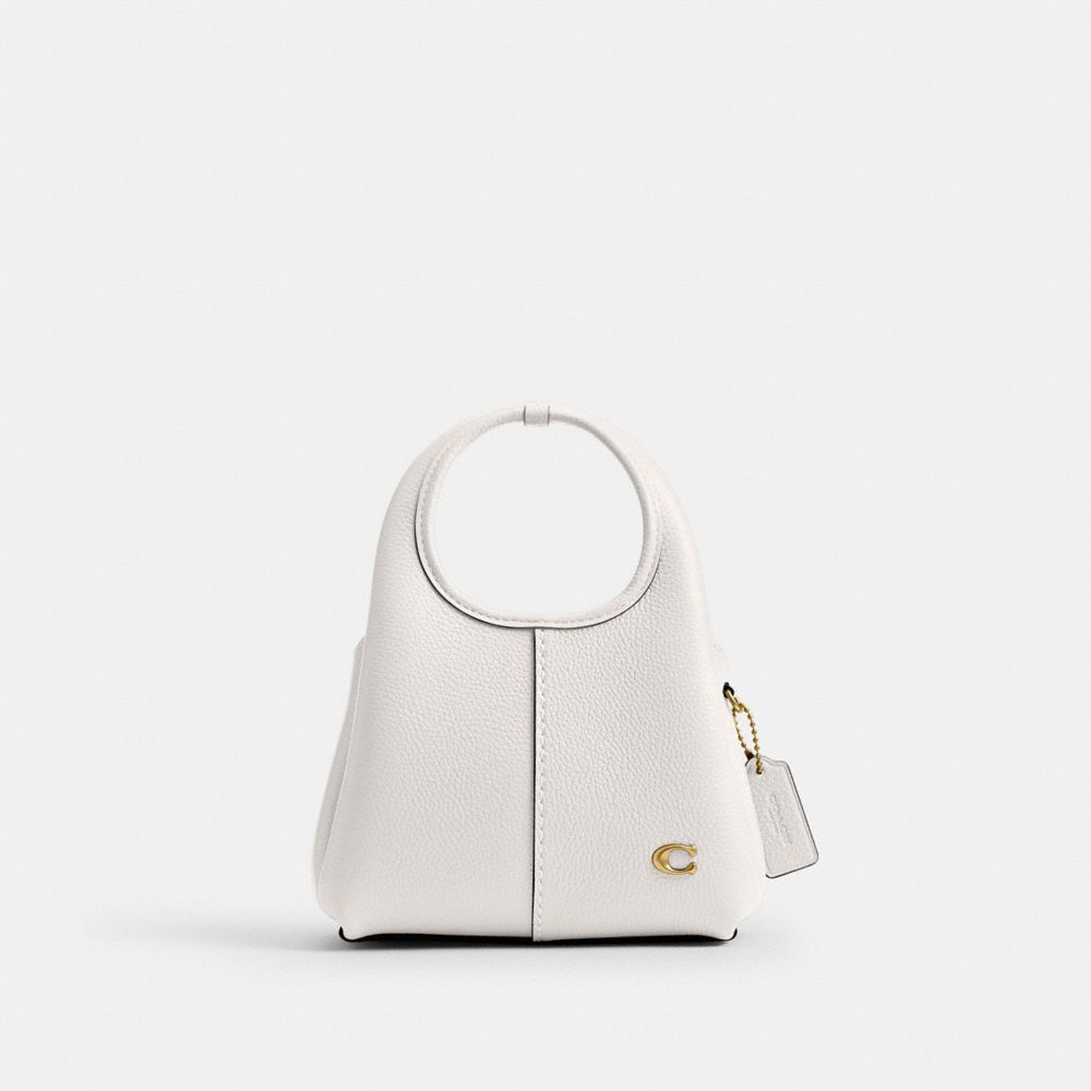 COACH®,Lana Shoulder Bag 19,Leather,Shoulder Bag,Logo,Metal,Compact,Brass,Casual,White,Front View