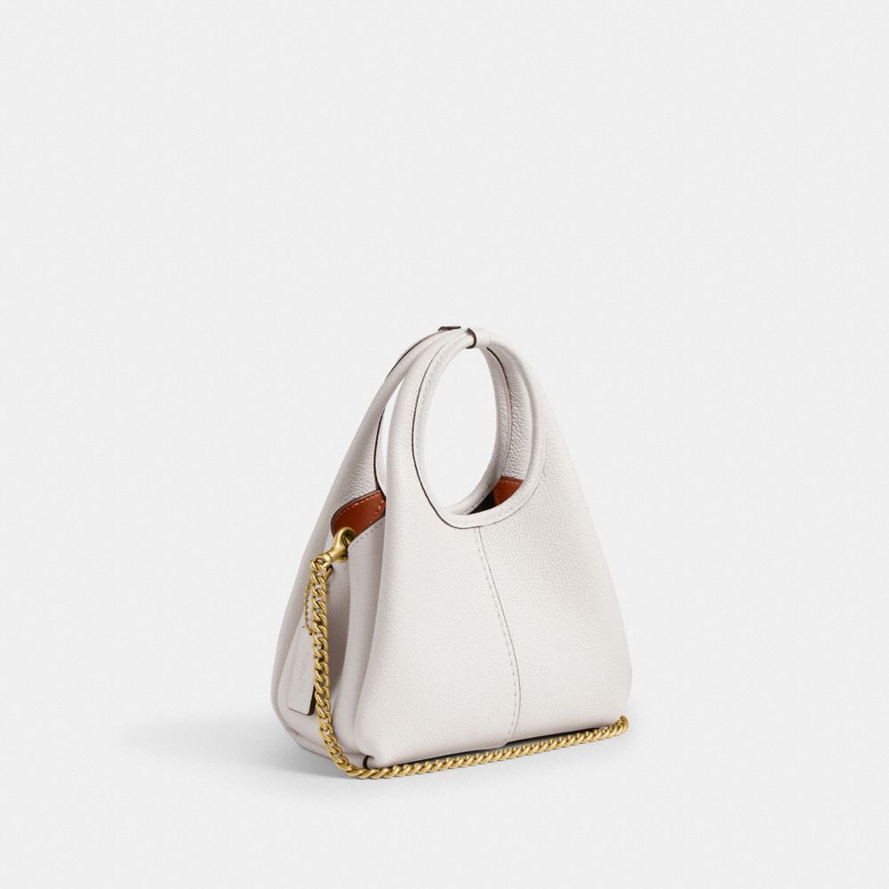 COACH®,Lana Shoulder Bag 19,Leather,Shoulder Bag,Logo,Metal,Compact,Brass,Casual,White,Angle View